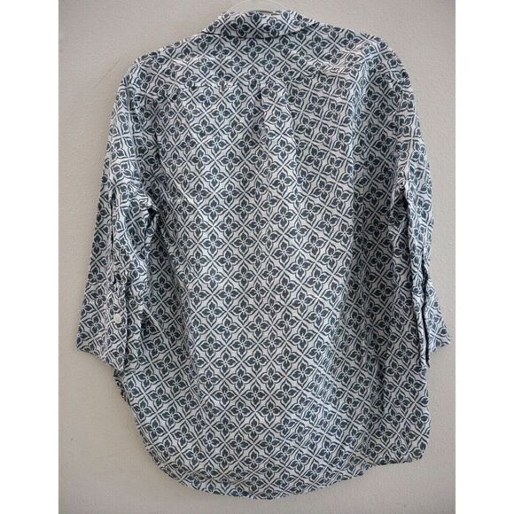 Zara Women Sz XS White/Gray Floral Allover Print Button-Up Long Linen Shirt - Picture 2 of 9